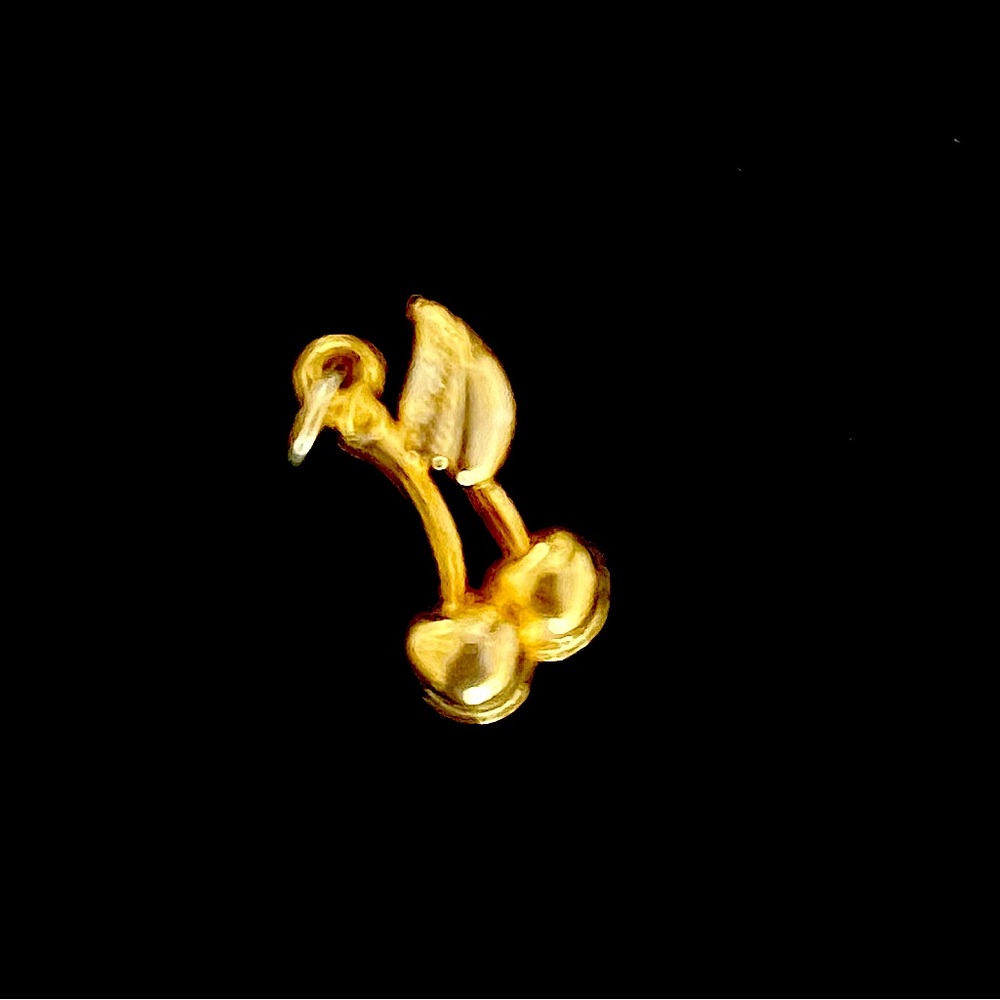 Gold colored small cherry bag charm for necklace, keychain, etc.